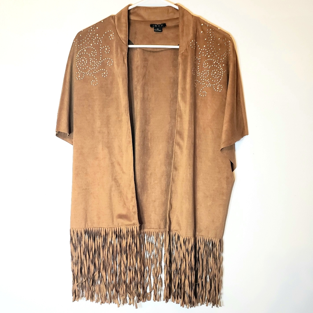 Fringe Faux Suede Cardigan/vest
